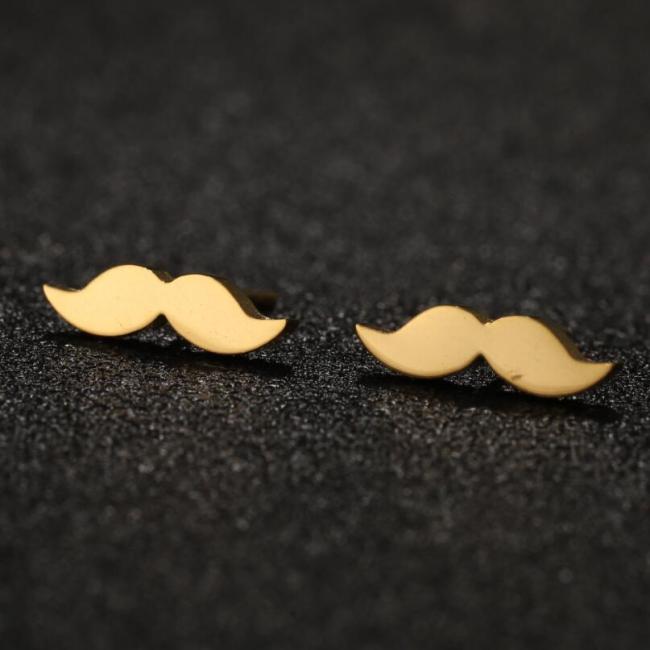 Stainless Steel Earrings New Style Personality Unisex Hip Hop Mustache Simple Stud Earrings Fashion Smooth Cartoon Pattern Earrings