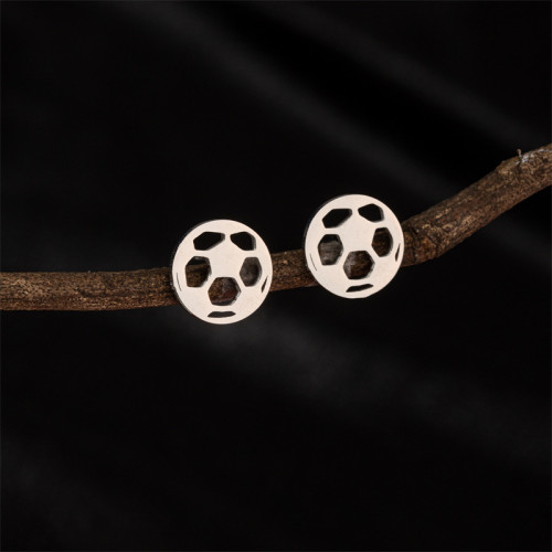 2025 Amazon New Stainless Steel Hollow Football Small Earrings INS Fashion Simple Geometric Round Earrings