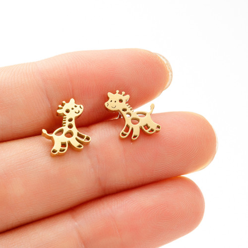 Fashionable and Cute Deer and Giraffe Earrings for Women, Stainless Steel Hollow Cute Cartoon Animal Ear Jewelry