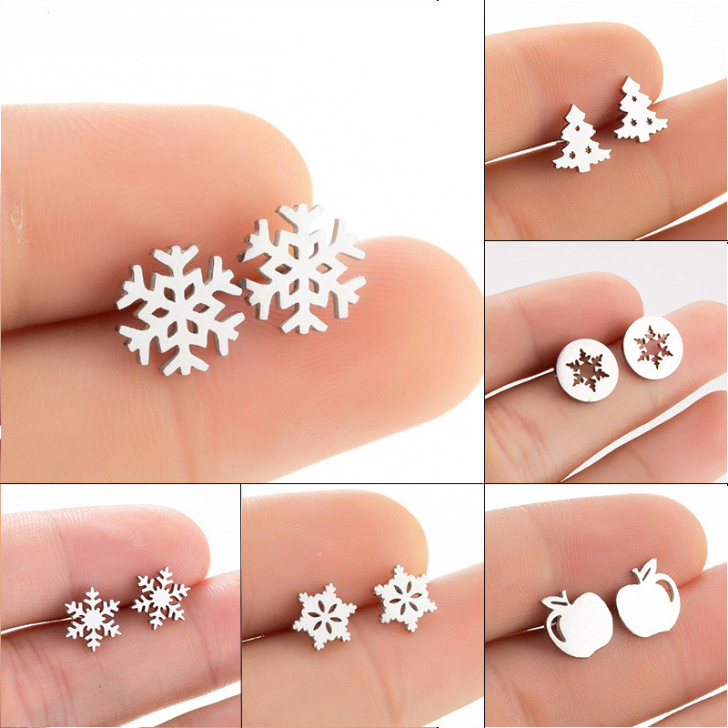 Fashion Snowflake Earrings for Women, Stylish Cartoon Apple Christmas Tree Earrings, Christmas Eve Gift Wholesale