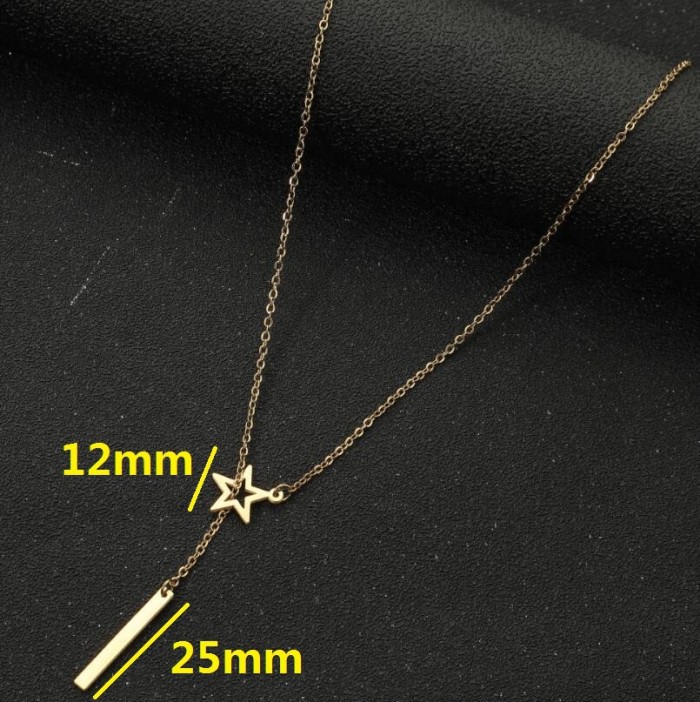 18K Gold Vintage Korean Fashion Simple Geometric Heart Star Necklace Eight Characters Wine Bottle Neck Chain Jewelry...