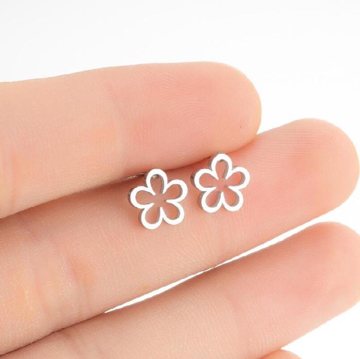 Korean Dongdaemun Fashion Versatile Fresh Stainless Steel Hollow Flower Stud Earrings French Retro Flower Stamen Earr...