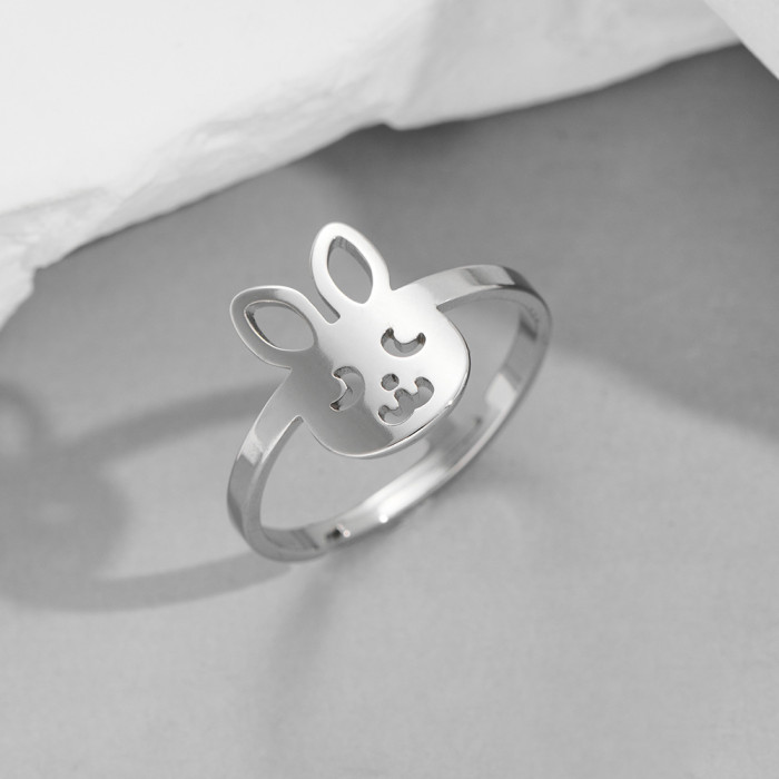Stainless Steel Ring for Women, Niche Light Luxury Cute Small Animal Turtle Penguin Rabbit Bat Butterfly Open Ring