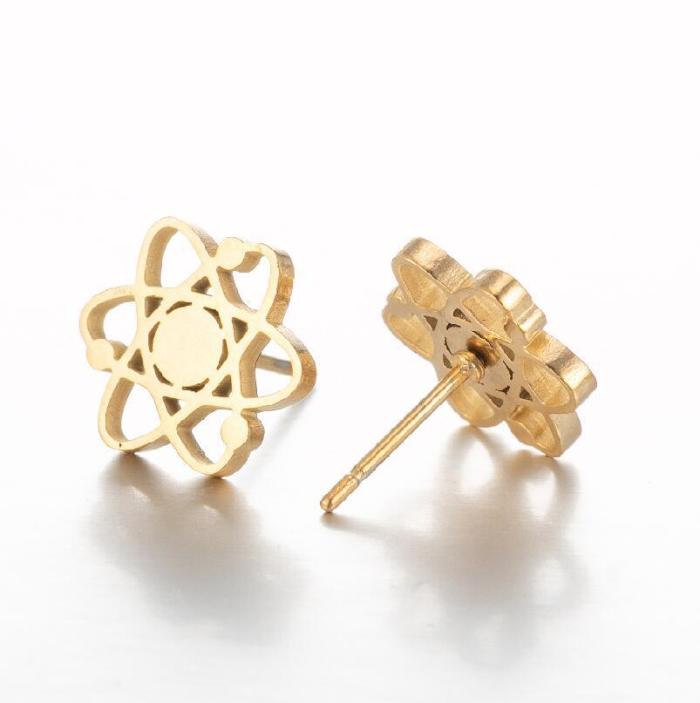 Japanese Style Planet Cartoon Women Fashionable New Molecular Earrings Ins Simple Hollow Geometric Cross-Border Ear Jewelry