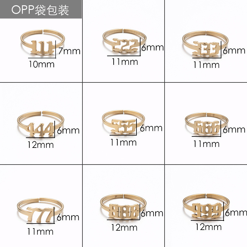 Amazon Lucky Number Angel 111-999 Open 18K Gold Ring Commemorative Gift Stainless Steel Unisex Ring