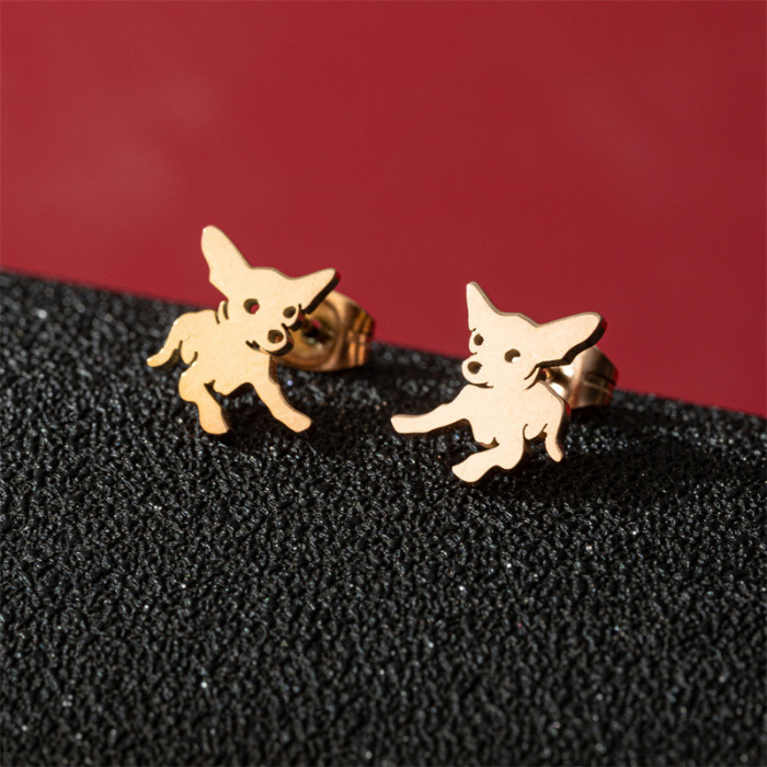 European and American Foreign Trade New Stainless Steel Zodiac Dog Mini Earrings for Women Fashion Cute Cat Ear Jewelry Wholesale