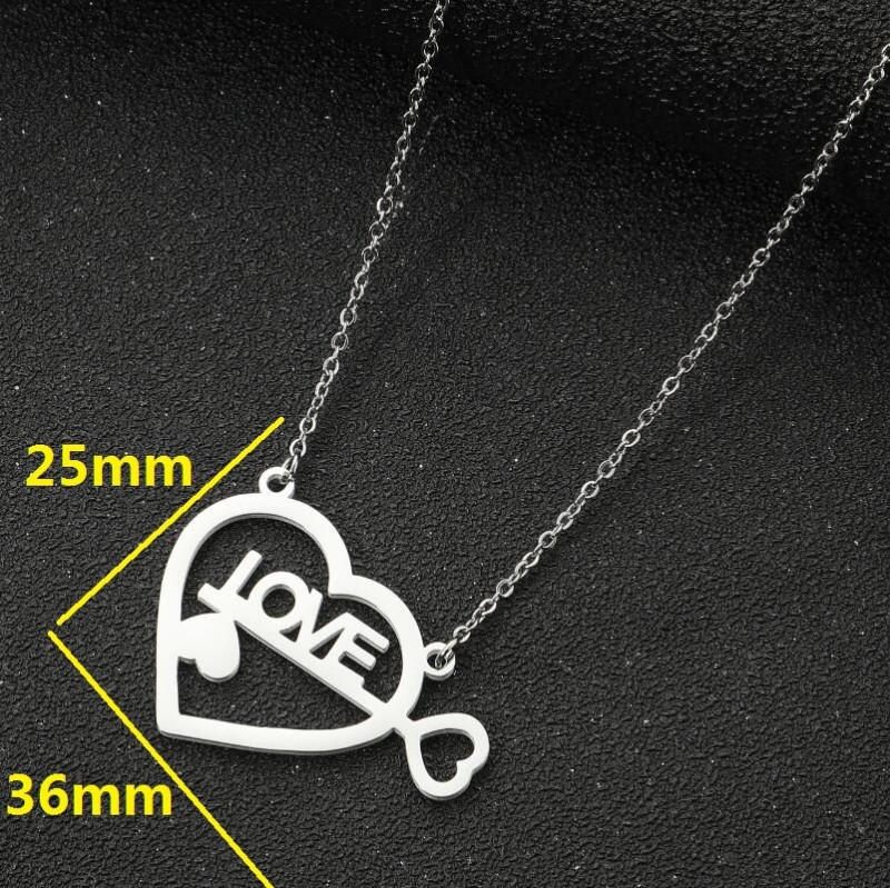2025 Valentine's Day New Stainless Steel Geometric Heart Key Lock LOVE Pendant Necklace Collarbone Chain Wholesale