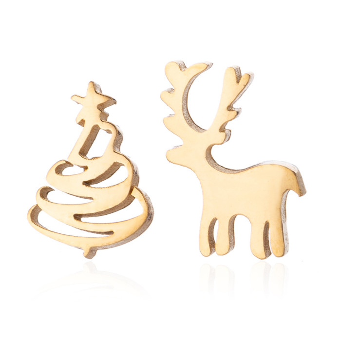 European and American Small Accessories Fashion Reindeer Christmas Tree Asymmetric Earrings Christmas New Year Gifts In Stock Wholesale