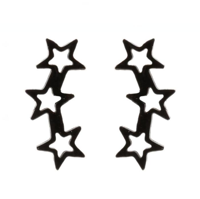 New Black Series Stainless Steel Simple Star Moon Earrings Girl Personality Star Moon Earrings Accessories Wholesale