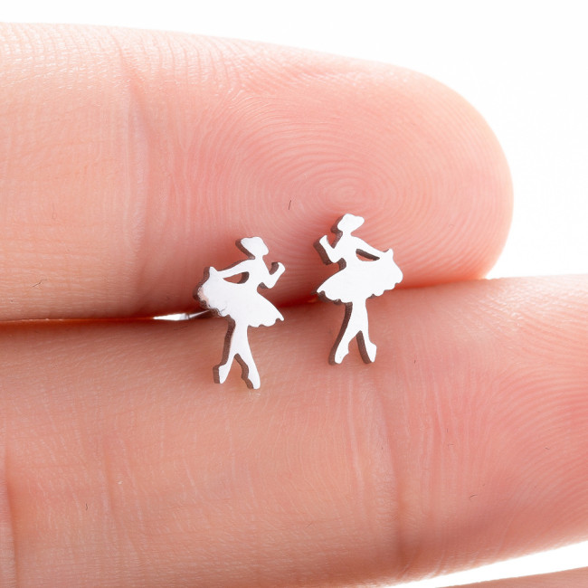 Japanese and Korean Style Mini Earrings INS French Design Women's Small Cute Ballet Girl Earrings In Stock
