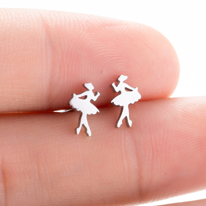 Japanese and Korean Style Mini Earrings INS French Design Women's Small Cute Ballet Girl Earrings In Stock