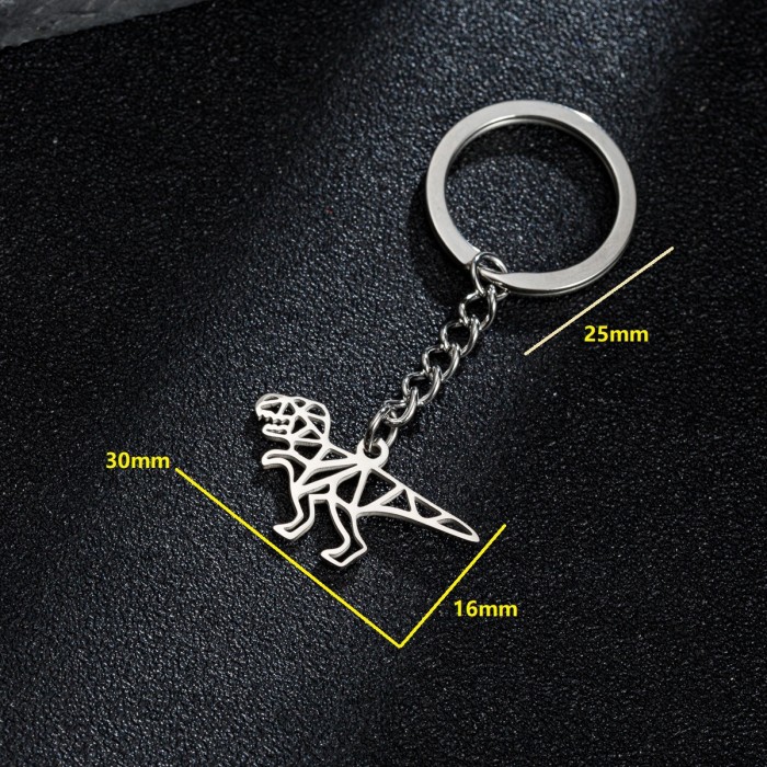 2025 Stainless Steel New Hollow Origami Cartoon Little Dinosaur Pendant Keychain Jewelry Hanging Chain Wholesale