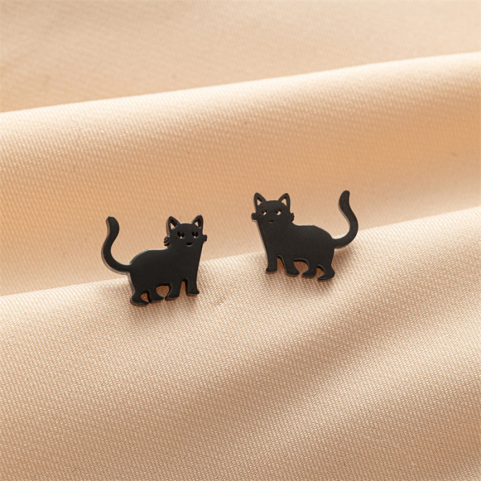 European and American INS Style Fashion New Versatile Small Earrings for Women Cute Stainless Steel Small Animal Pet Cat Ear Bone Studs