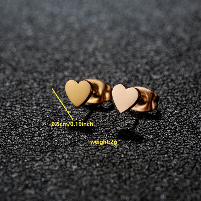 Stainless Steel Vintage Geometric Simple Heart-Shaped Earrings Cute Sweet Daily Minimalist Ins Style Earrings Hip-Hop