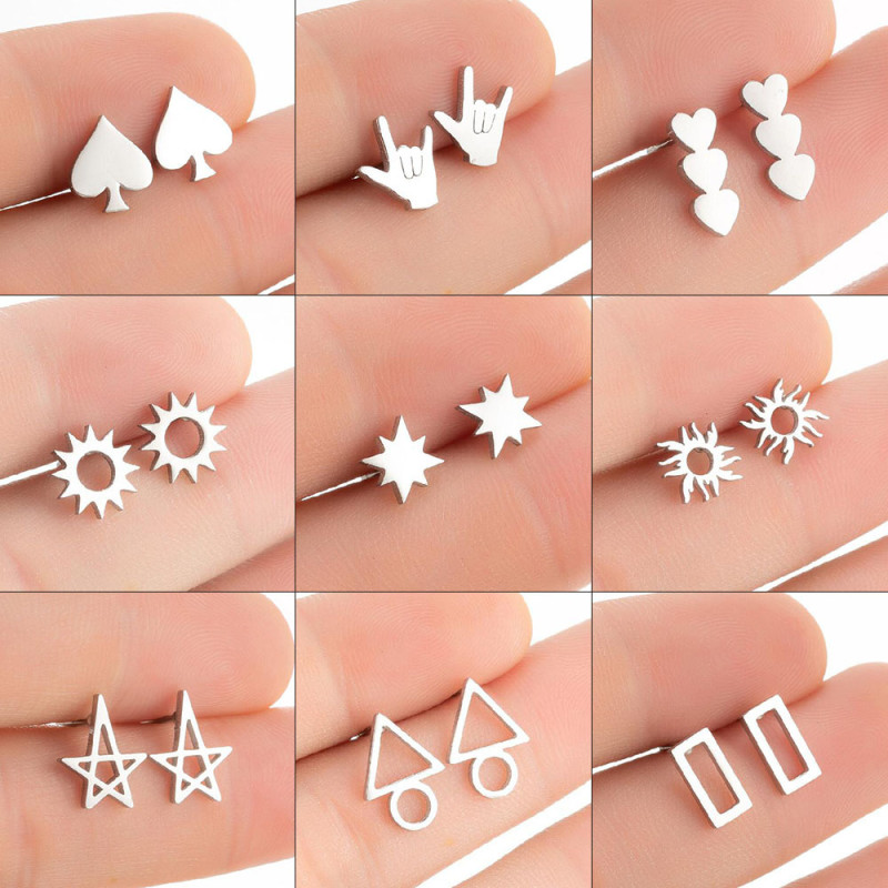 Amazon Fashion New Earrings Ins Heart Stud Earrings Triangle Round Square Geometric Simple Weekly Stud Earrings