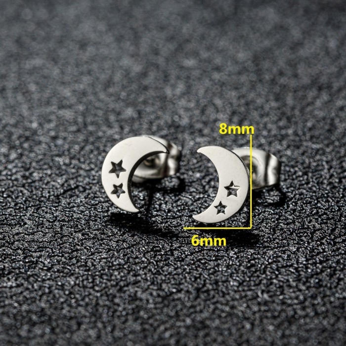 Korean Fashion Star and Moon Earrings Ins Mini Simple Stainless Steel Cut Earrings Cross-Border Foreign Trade Jewelry Wholesale