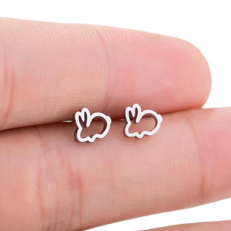 New Earrings for Women Sweet Cute Simple Hollow Earrings Little Bunny Mini Korean Fashion Small Earrings Accessories