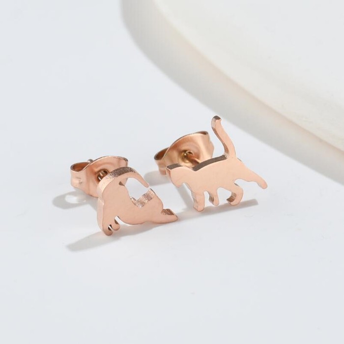 Foreign Trade Cross-Border Stainless Steel Cute Animal Earrings Ins Fashion Cat Rabbit Alpaca Pig Earrings Wholesale