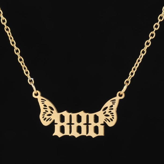 Jewelry Stainless Steel Women's Niche Light Luxury Angel Number Pendant Necklace 000-999 Butterfly Wings