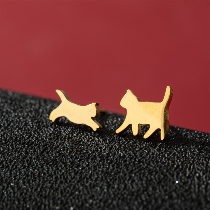 European and American INS Style Fashion New Versatile Small Earrings for Women Cute Stainless Steel Small Animal Pet Cat Ear Bone Studs