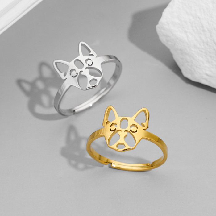 European and American Cross-Border New Stainless Steel Ring Ins Style Female Niche Light Luxury Cute Small Animal Cat Dog Open Ring