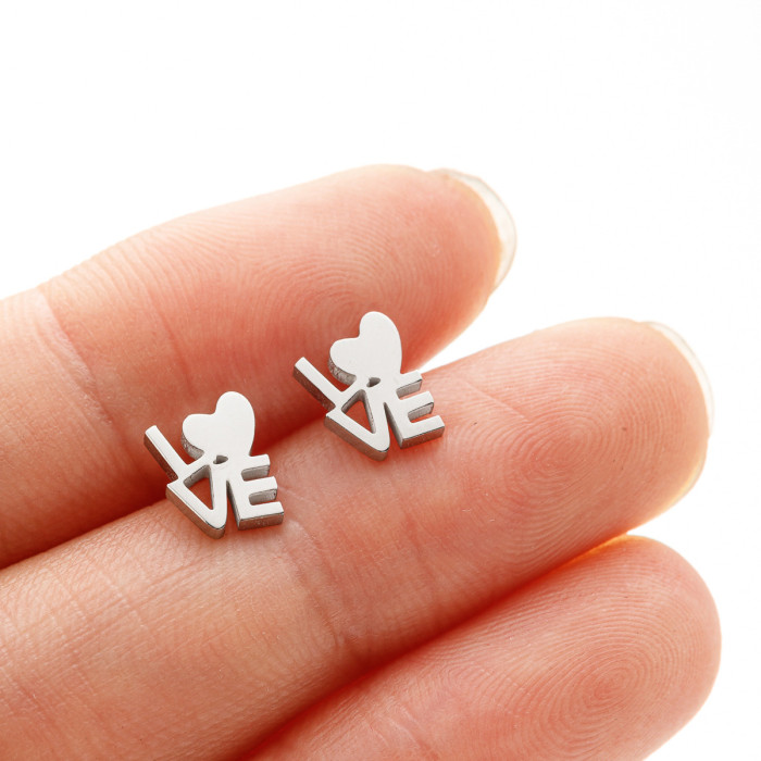 Stainless Steel Fashion Love English Letter Combination Earrings for Women Korean Cute Simple Heart Personality Ear A...