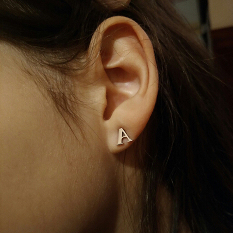 European and American Style Women's Simple Cross-Border 26 English Letters Versatile Mini Fashion Stainless Steel Earrings Wholesale