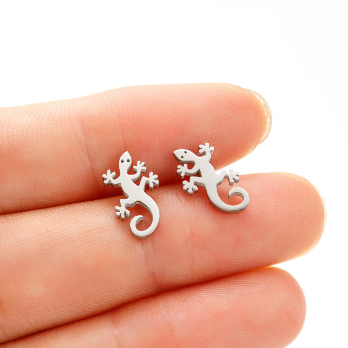 2025 Amazon New Stainless Steel Niche Minimalist Style Simple Personality Reptile Gecko Ear Bone Stud Wholesale