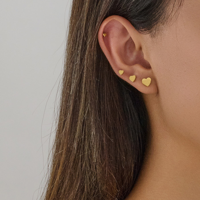 Minimalist INS Style Heart Stud Earrings for Women Stainless Steel Small Geometric Peach Heart Shape Stackable Ear Bone Studs