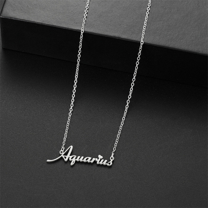 Stainless Steel Twelve Constellations English Jewelry Accessories New Simple Personality Layered Necklace Wholesale f...