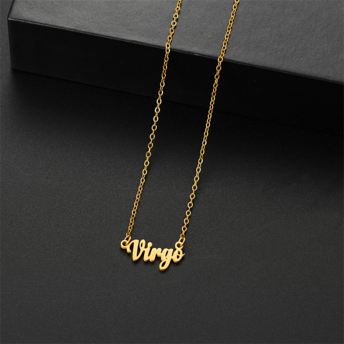 Simple Stainless Steel 12 Zodiac Necklace 18K Versatile Retro English Zodiac Pendant Jewelry Wholesale