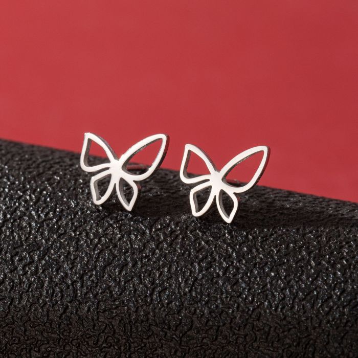 Cross-Border Korean Version Stainless Steel Small Animal Earrings Ins Girls Cute Butterfly Rabbit Asymmetric Cat Fish Earrings