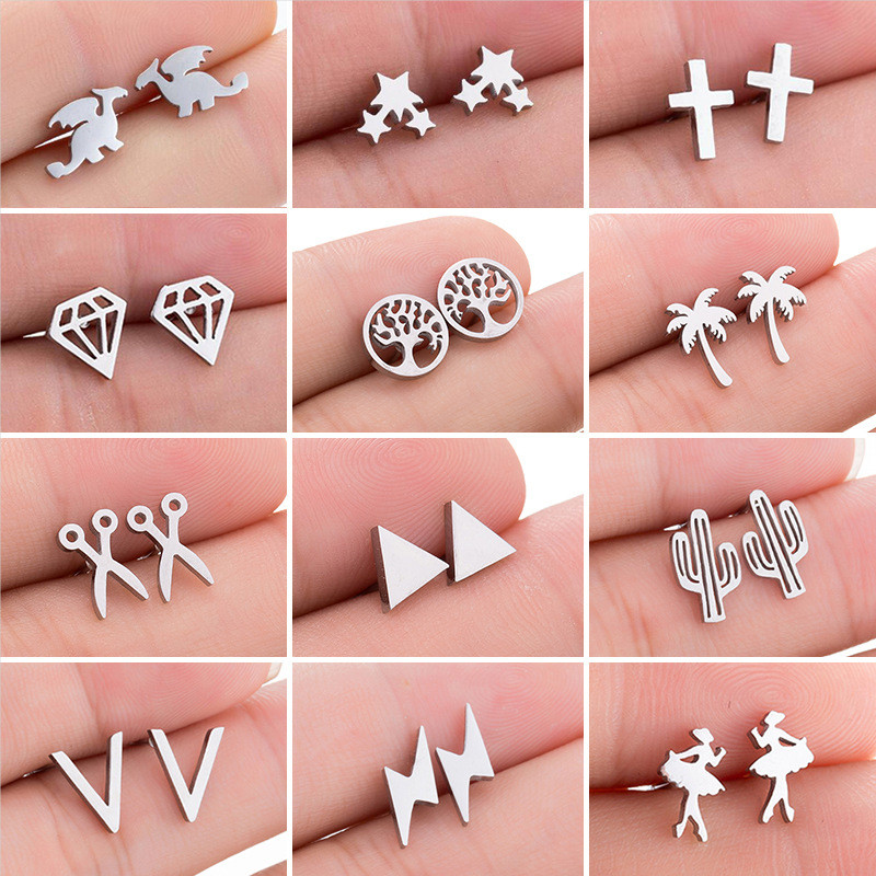 Triangle New Christmas Tree Earrings Ins Female Temperament Fashion Girl Style Cross Star Geometric Simple Earrings