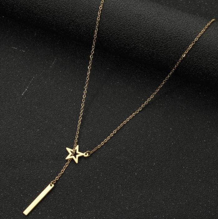 18K Gold Vintage Korean Fashion Simple Geometric Heart Star Necklace Eight Characters Wine Bottle Neck Chain Jewelry...