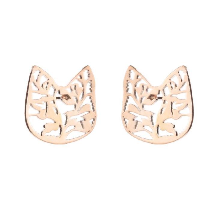 Foreign Trade Fashion Korean Personality Cute Cat Earrings Ins Fashion Spring New Flower Leaf Ear Bone Studs