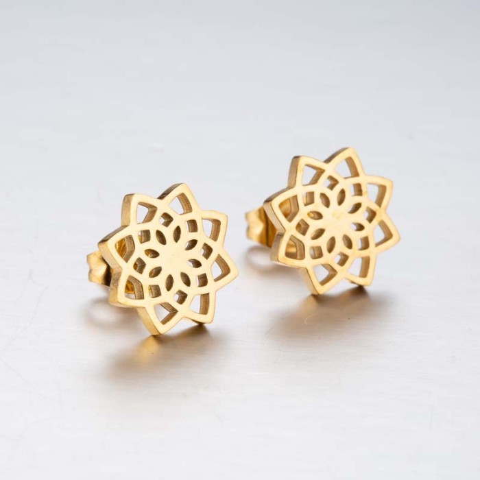 Vintage Lotus Earrings Ins Style Feminine Artistic Fresh Fashion Hollow Flower Korean Simple Earrings In Stock