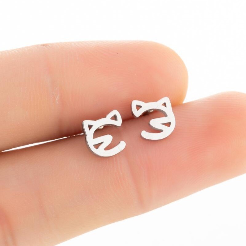Korean Version Cute Cat and Mouse Earrings Fashion Stainless Steel Small Pet Adorable Cat Earrings Small Animal Ear Accessories