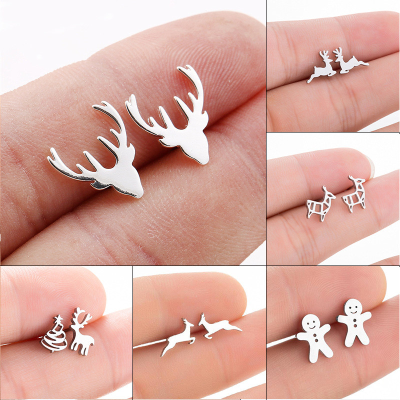European and American Cute Deer Small Animal Earrings Ins Fashion Christmas Tree Snowflake Snowman Ear Bone Studs European and American Cross-Border Wholesale