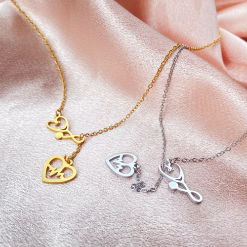 Artistic Autumn New Niche Light Luxury Stainless Steel ECG Stethoscope Necklace for Women Wholesale Ins Style Violin