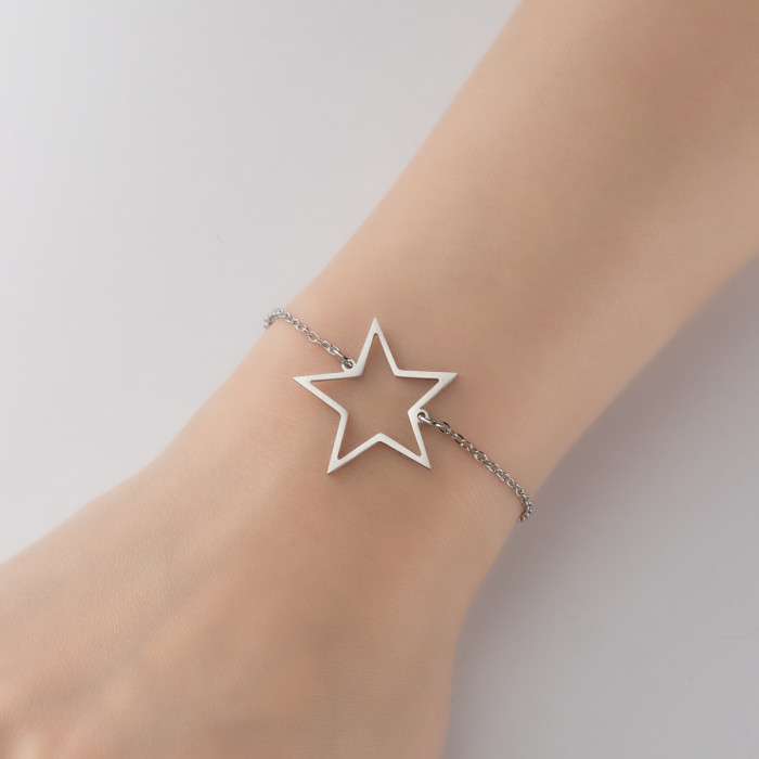 2025 New Geometric Simple Heart-Shaped Star Pendant Bracelet Stainless Steel Tree of Life Coconut Tree Bangle