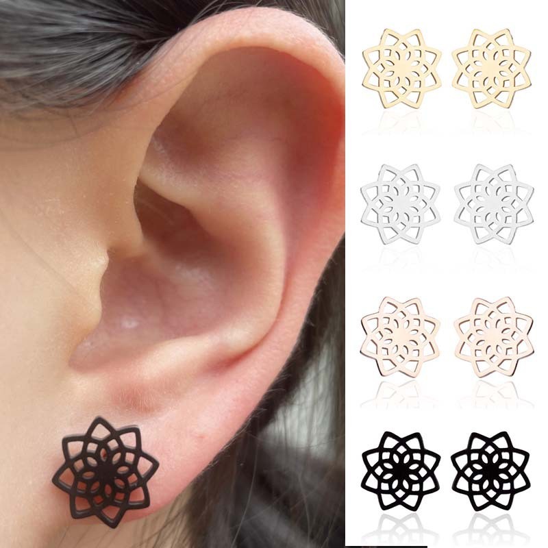 Japanese and Korean Style Stainless Steel New Earrings Ins Women's Simple Geometric Stamen Flower Vintage Small Earrings In Stock Wholesale