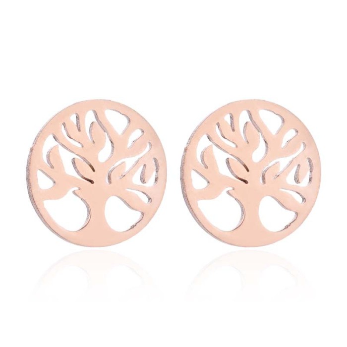 INS Earrings Korean Niche Design Simple Stainless Steel Plant Life Tree Ear Bone Stud Cross-Border Hollow Earrings
