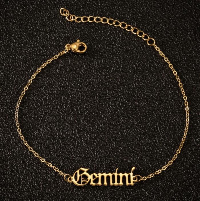 Stainless Steel Foreign Trade Zodiac Letter Anklet for Women, New Style, 18K Gold Niche Design Wholesale