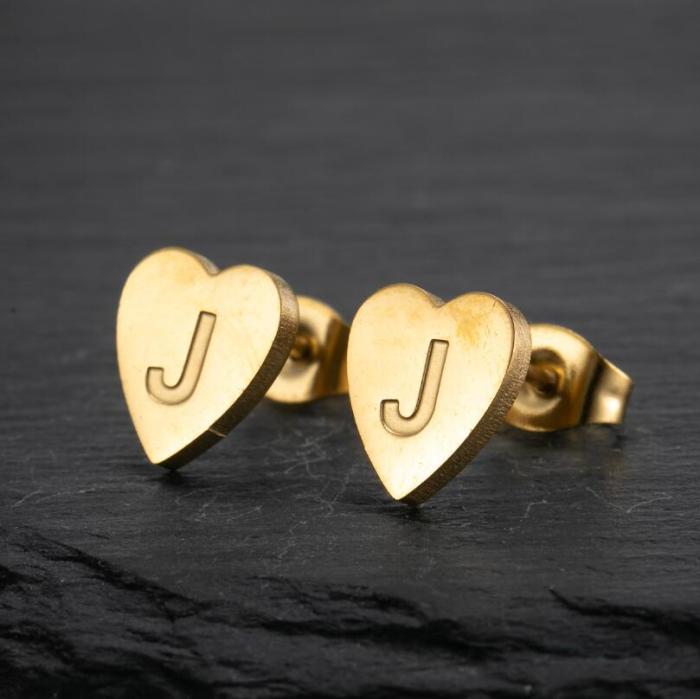 Vintage Earrings Fashion Stainless Steel New Geometric Simple Heart-shaped Stud Earrings 26 English Letters Stud Earrings Wholesale