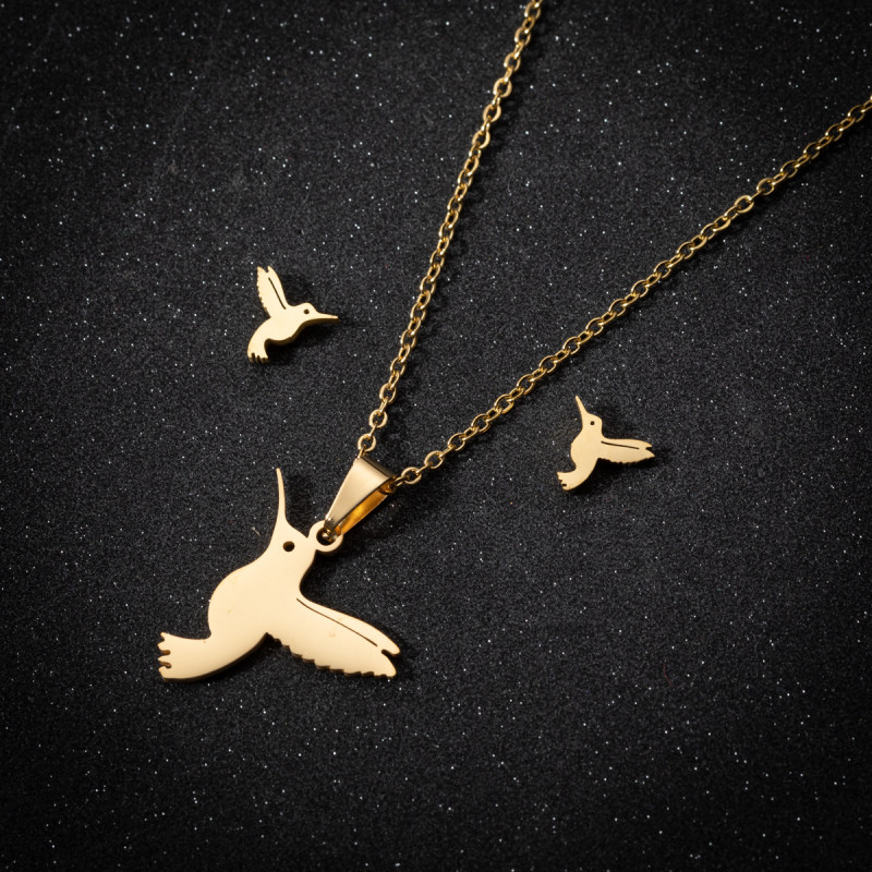 Cute Animal Bird Pigeon Pendant Stainless Steel Jewelry Necklace Earring Set 2025 New Model Wholesale