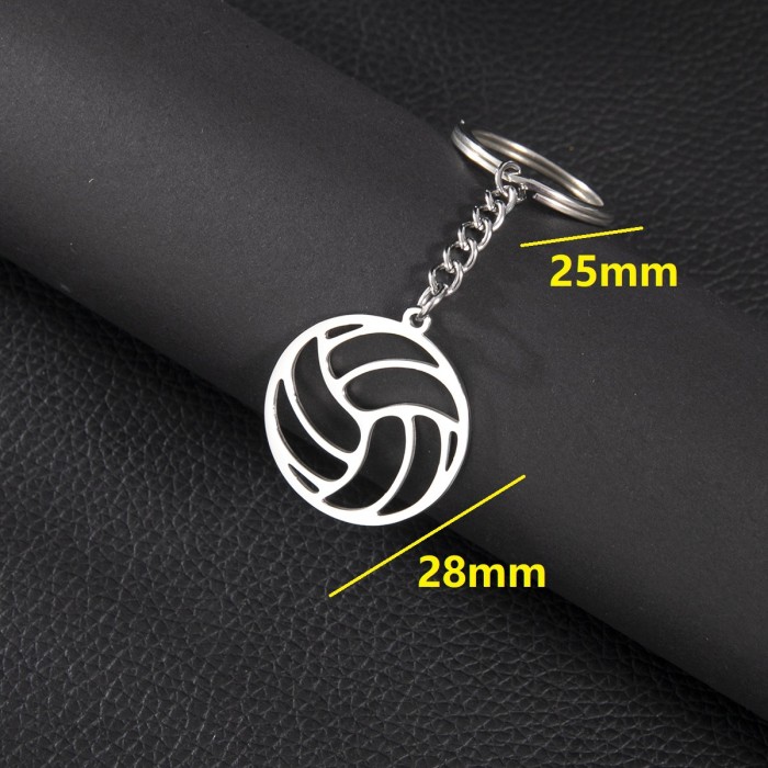Cross-Border Stainless Steel Keychain Fashion Non-Fading Geometric Round Volleyball Football Pendant Animal Hanging Ornament Wholesale