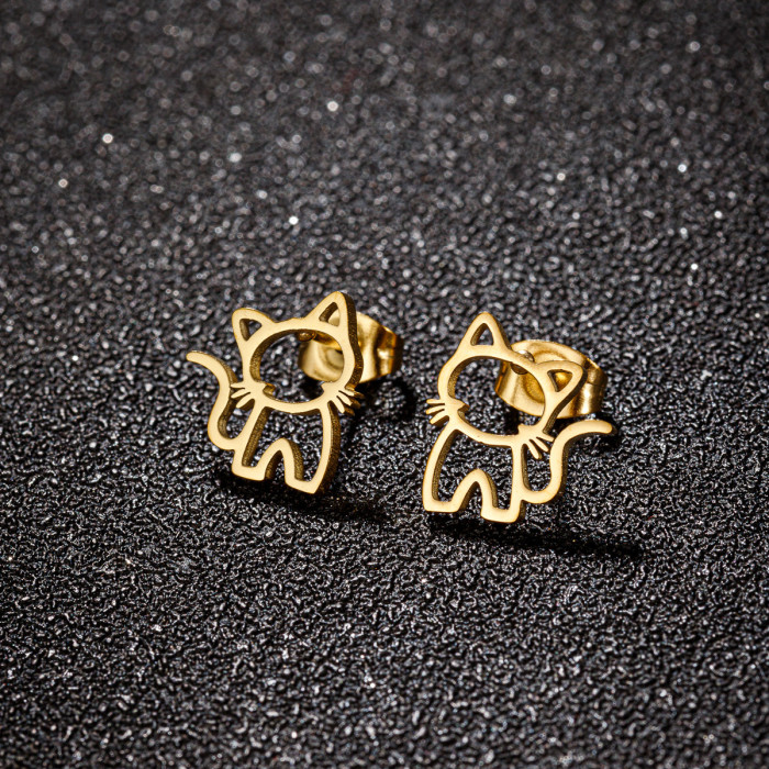 European and American Wish New Stainless Steel Simple Zodiac Dog Earrings Ins Small Animal Pug Bulldog Earrings