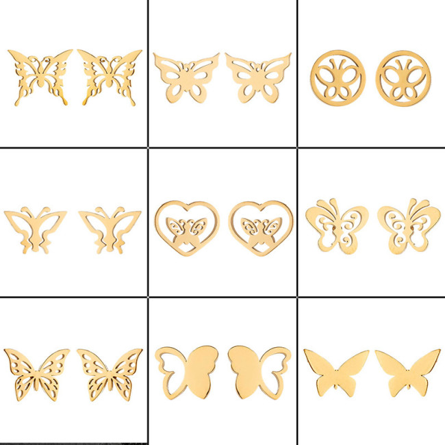 New Butterfly Earrings for Women, Forest Style, Fresh and Simple, Stainless Steel Small Animal, Various Butterfly Earrings, In Stock Wholesale