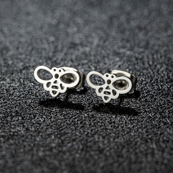 Little Bee Earrings INS European and American Cross-Border Stainless Steel Cut Cute 2025 Spring Insect Ear Bone Studs In Stock