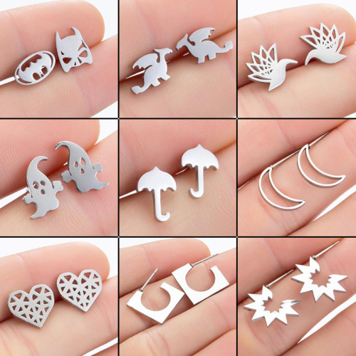 Earrings for Women Simple Stainless Steel Ghost Batman Earrings Small Animal Umbrella Moon Star Earrings Wholesale